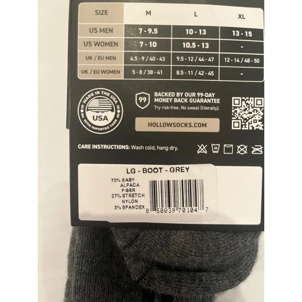Hollow Boot Performance Alpaca Wool Socks Heavy Weight Full Cushion Men 10.5-13